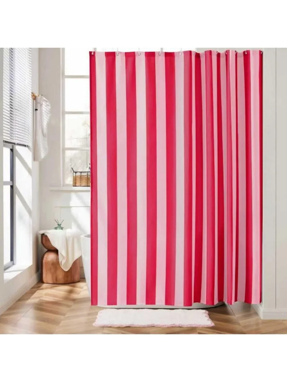 Cute Retro Vertical Striped Shower Curtain, Waterproof 72x72 Farmhouse Decor